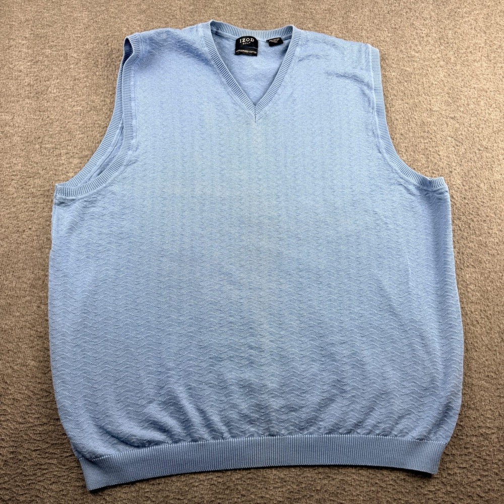 IZOD Golf Men's XL Light Blue Mercerized Cotton‎ Textured V-Neck Sweater Vest